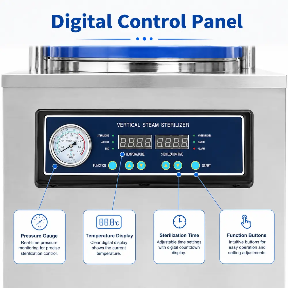KLL-B Series Vertical Autoclave (Automatic, Digital Display) — construction and feature detail 1