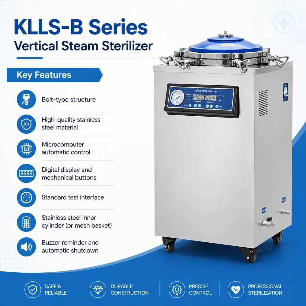 KLLS-B Series Vertical Autoclave (Bolt-Type, Digital Display) — construction and feature detail 1