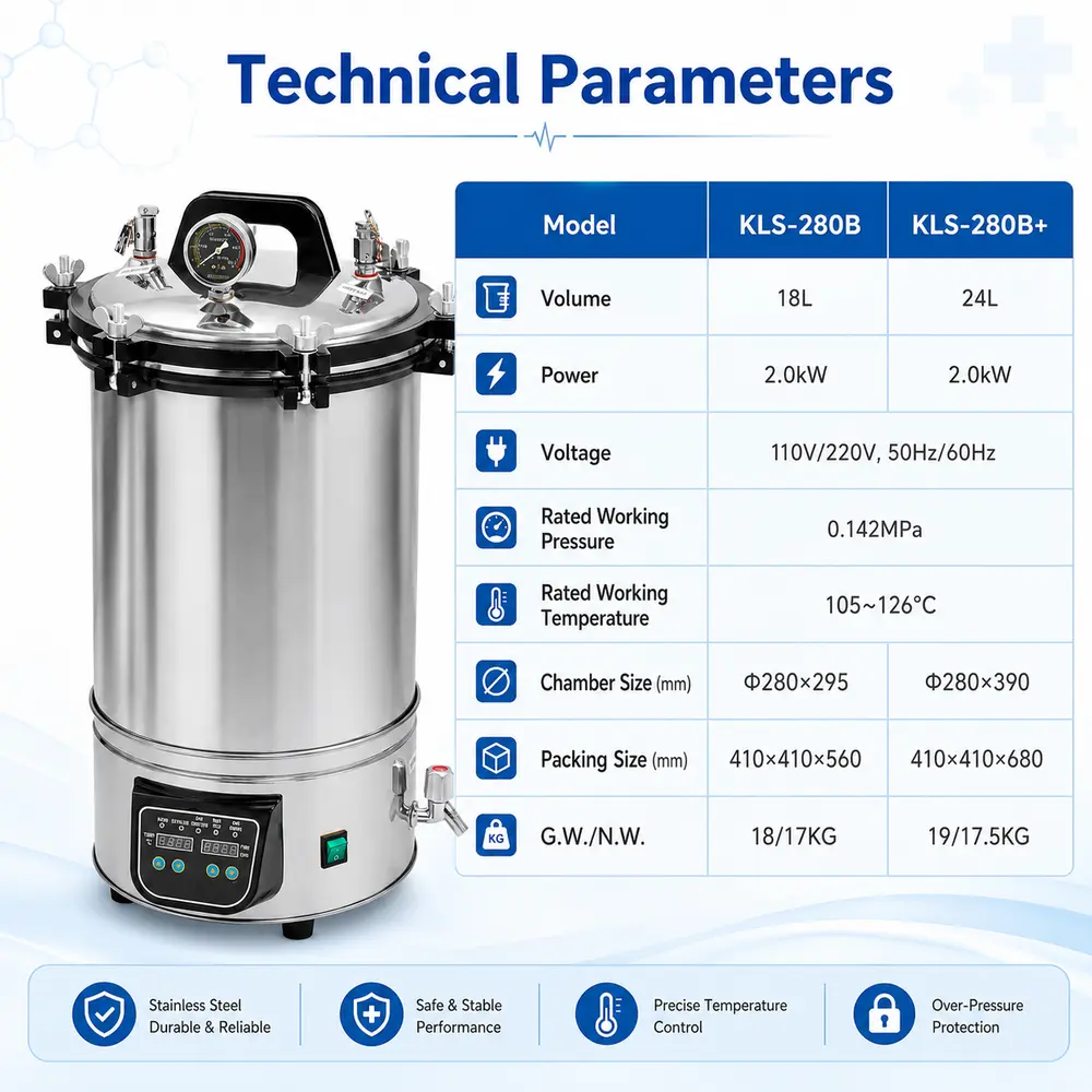 KLS-280B/B+ Portable Autoclave (Self-Control Electric) — construction and feature detail 4