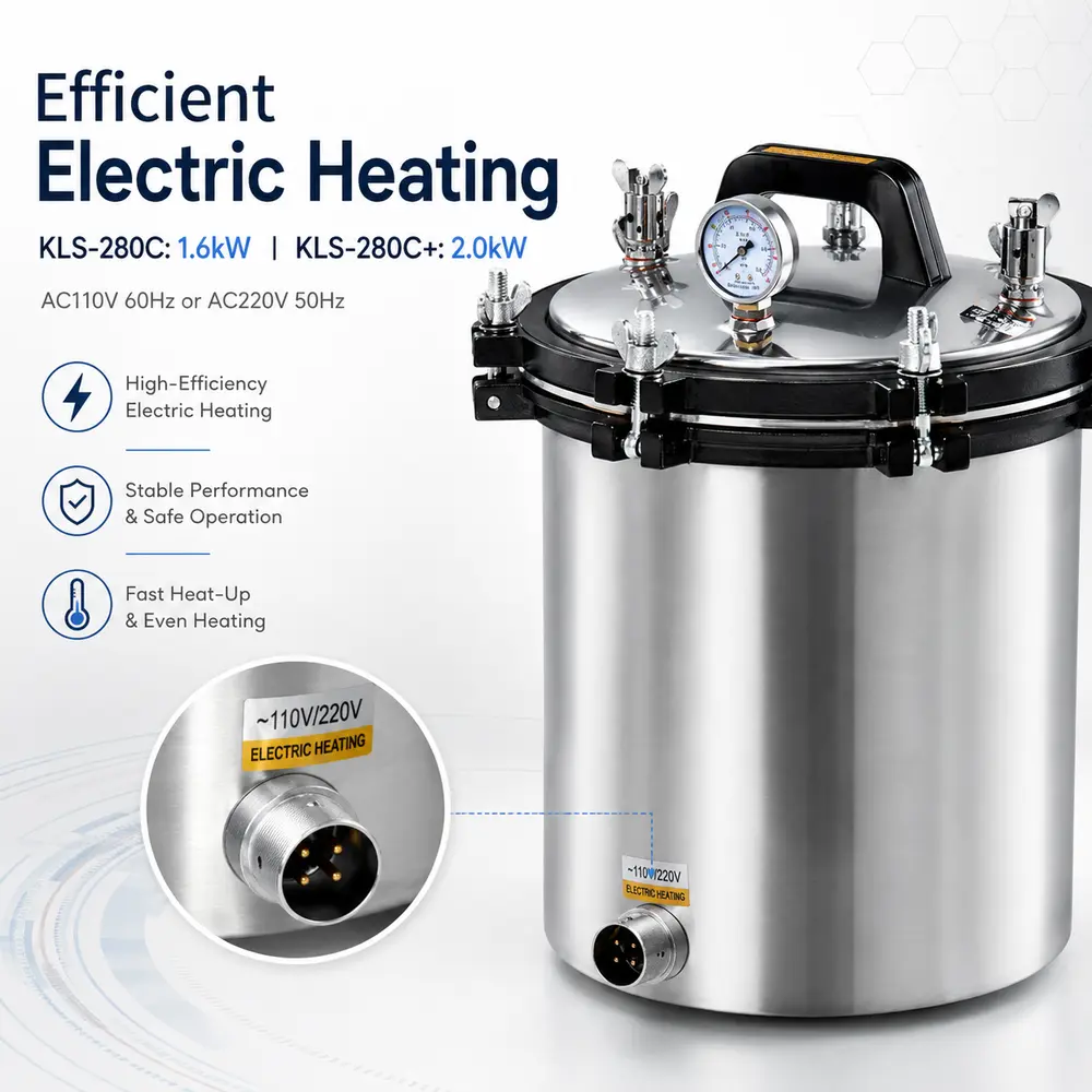 KLS-280C/C+ Portable Autoclave (Coal & Electric Dual Heating) — construction and feature detail 3