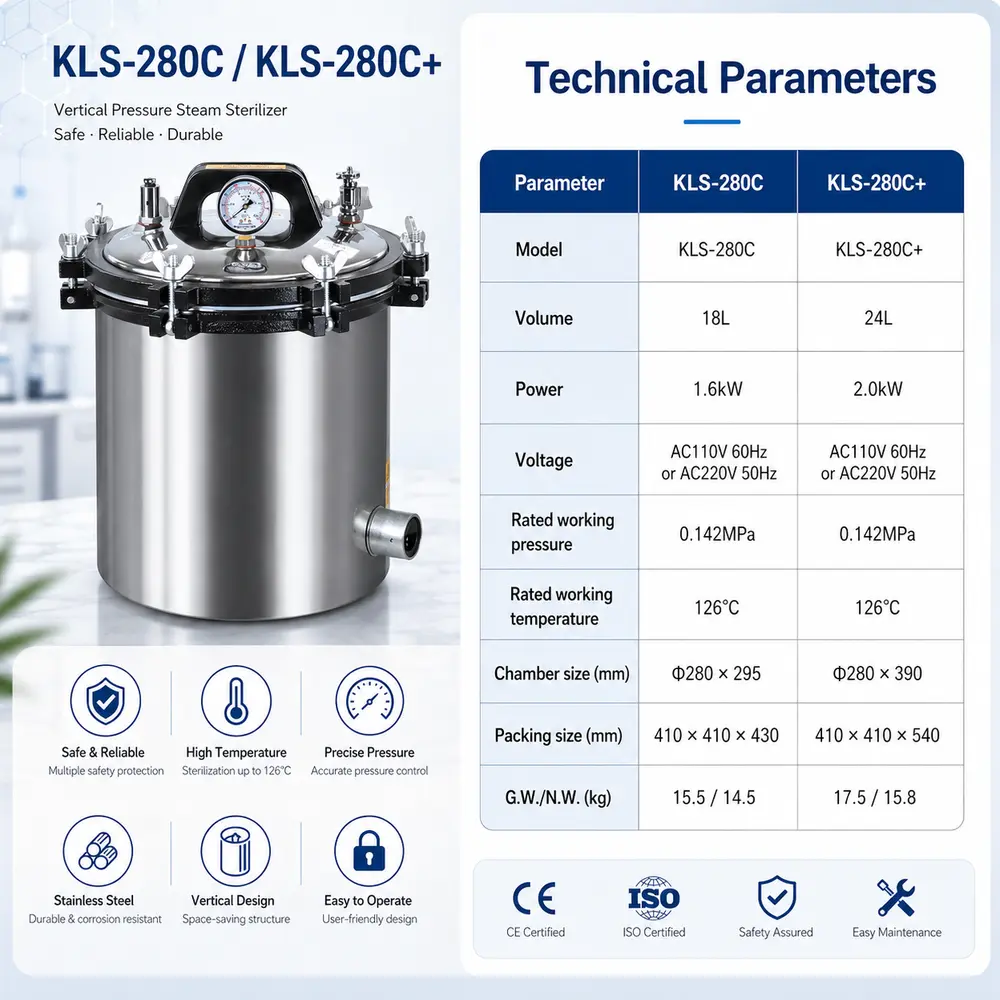 KLS-280C/C+ Portable Autoclave (Coal & Electric Dual Heating) — construction and feature detail 4