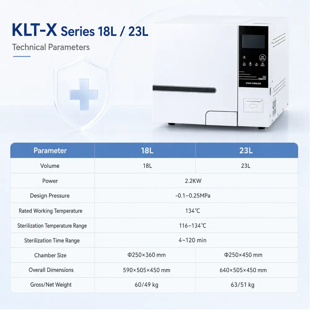 KLT-X Series Benchtop Autoclave (Class B, Pull-Down Door) — construction and feature detail 4